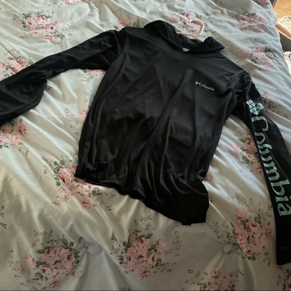 Columbia Black Long Sleeve Shirt with Teal Sleeve Logo